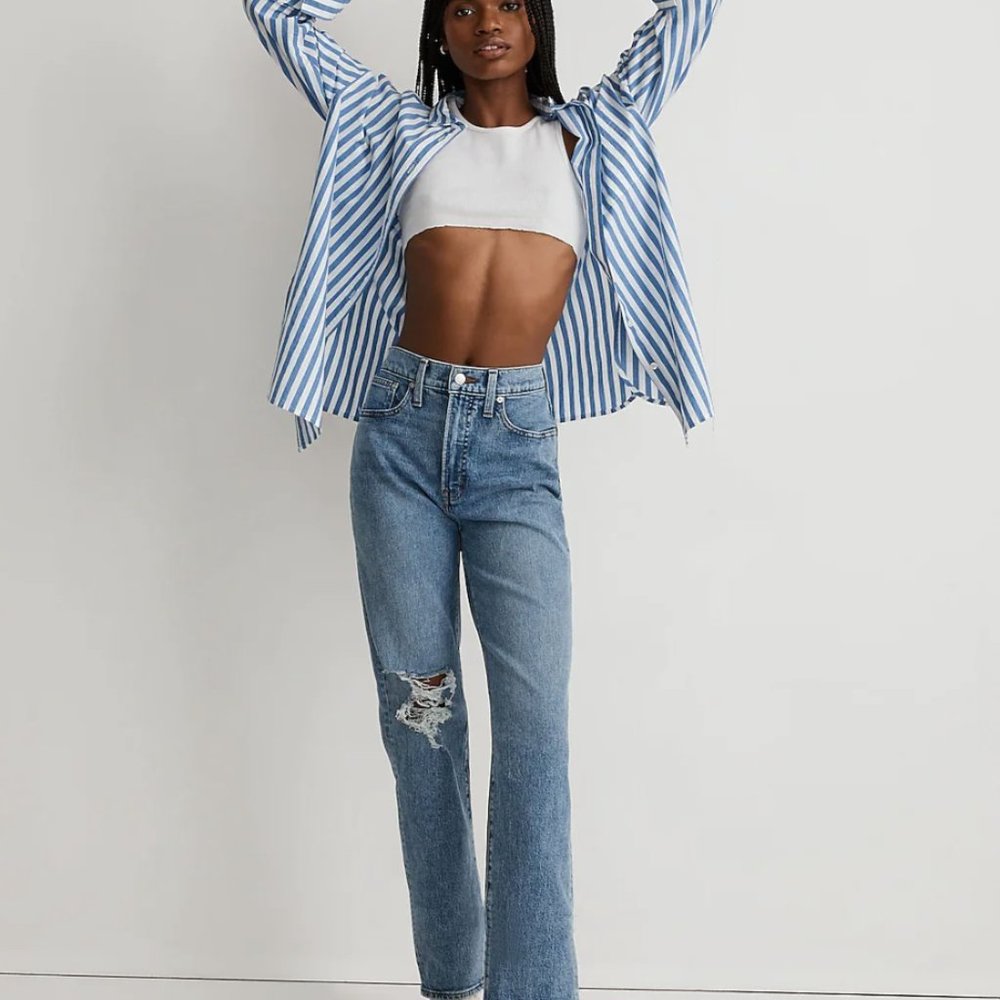 NWT The Perfect Vintage Straight Jean in Kingsbury Wash Knee-Rip Edition Size 31